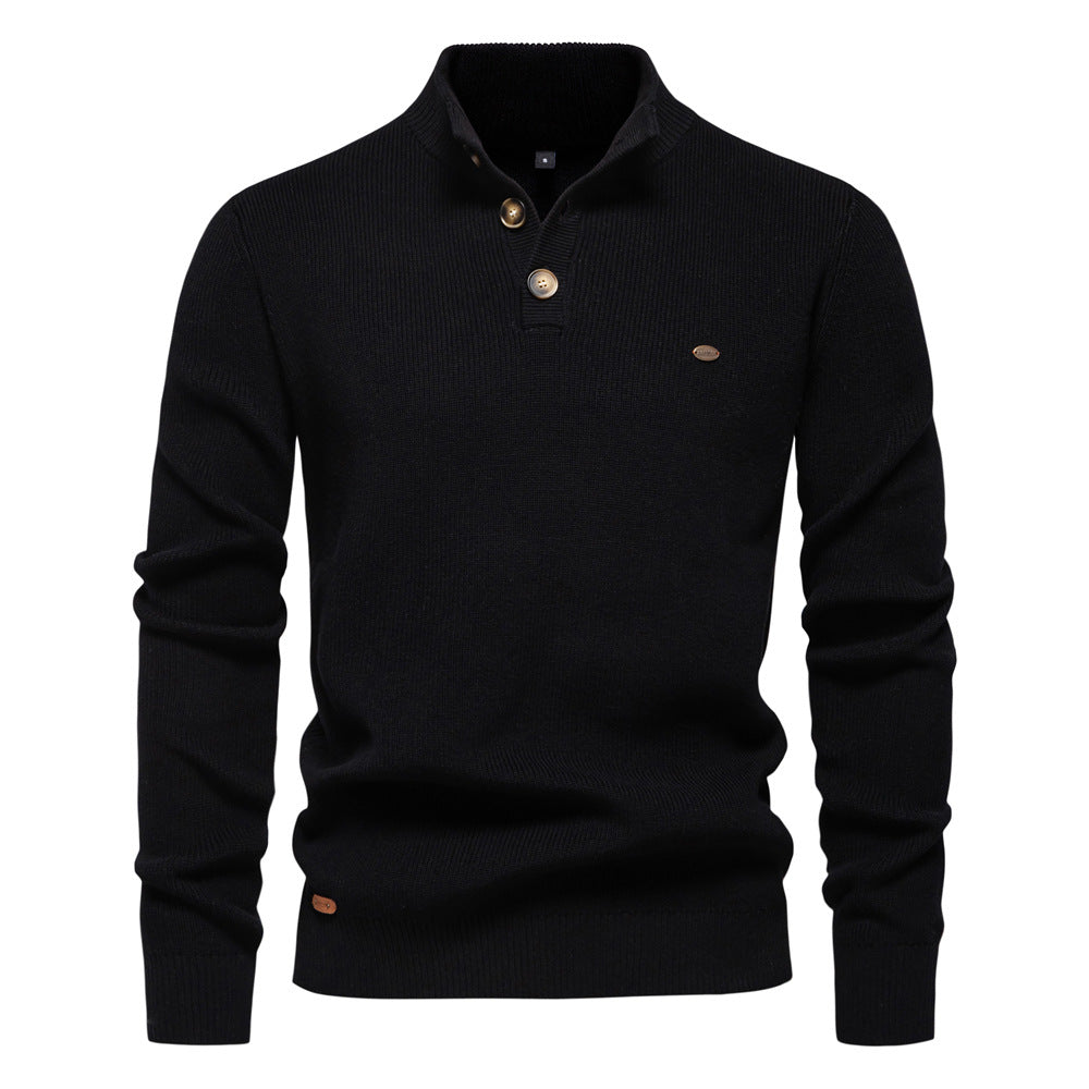 Pull homme maille col montant boutonné manches longues 1