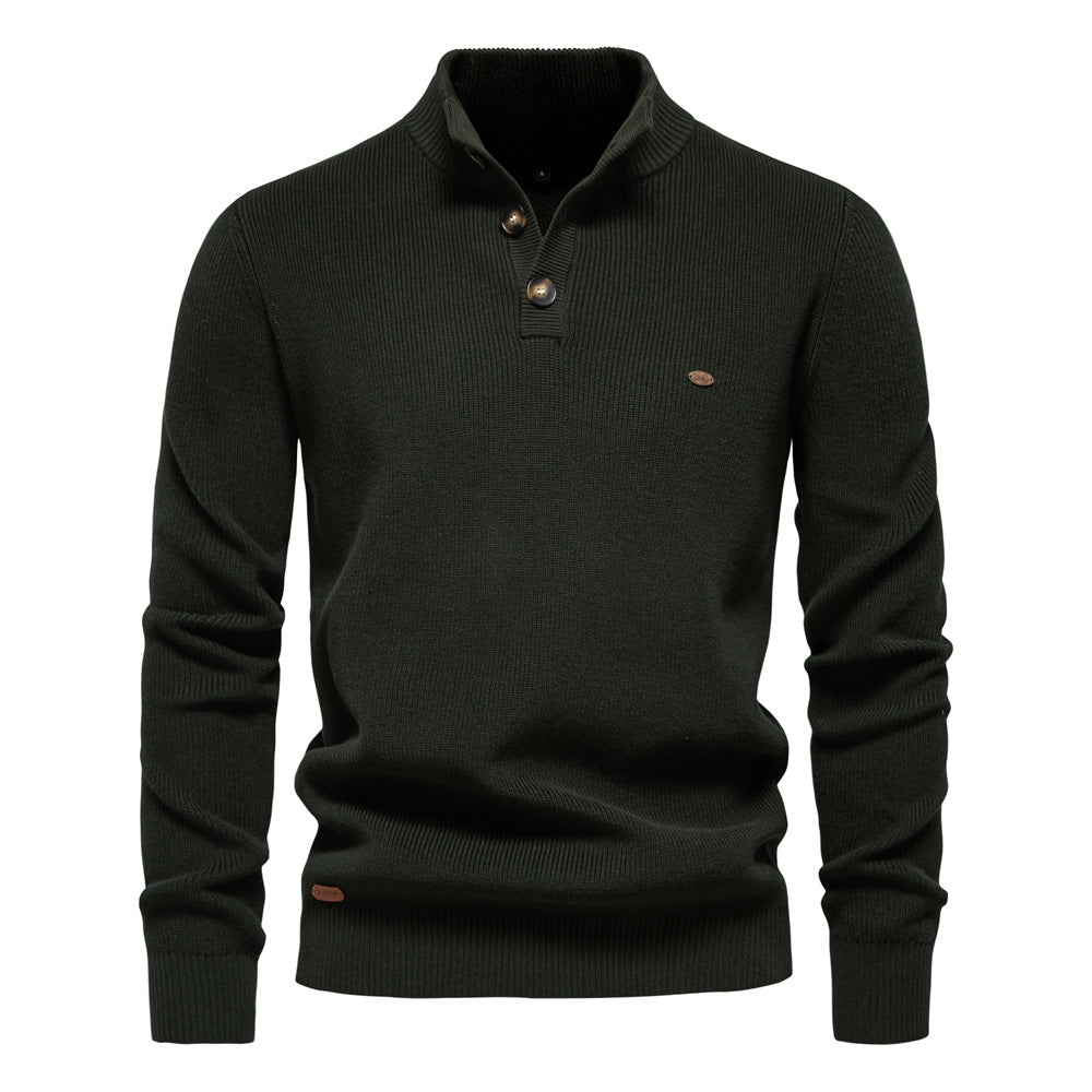Pull homme maille col montant boutonné manches longues 2