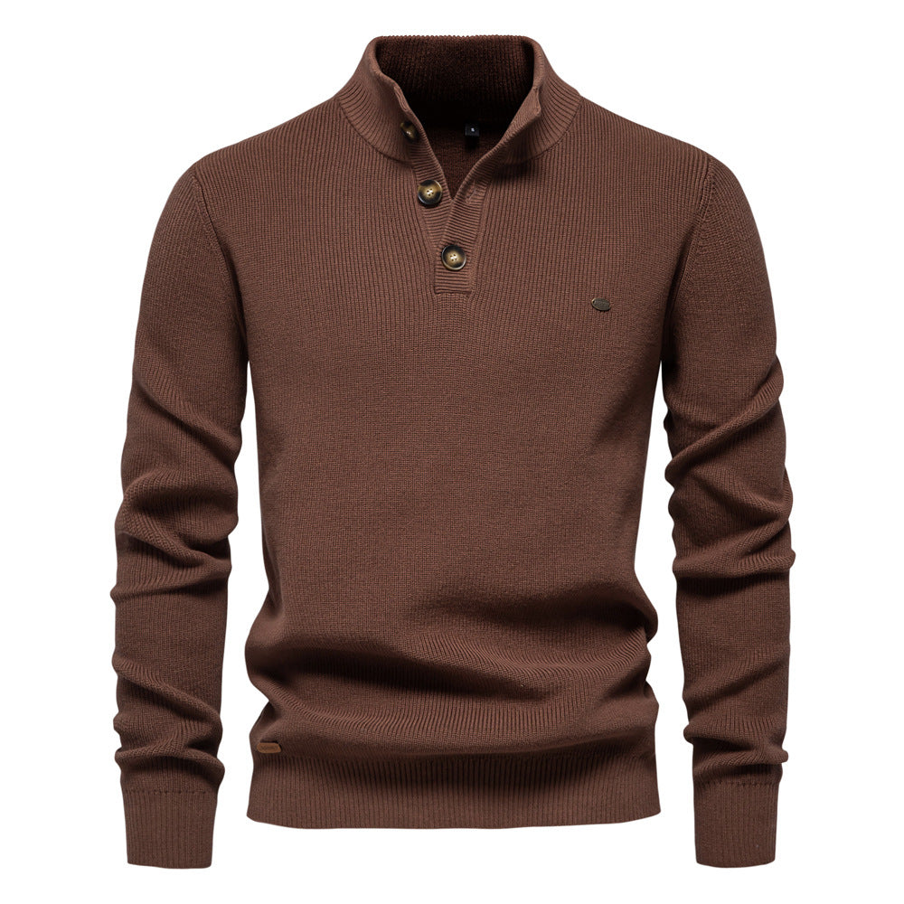 Pull homme maille col montant boutonné manches longues 3
