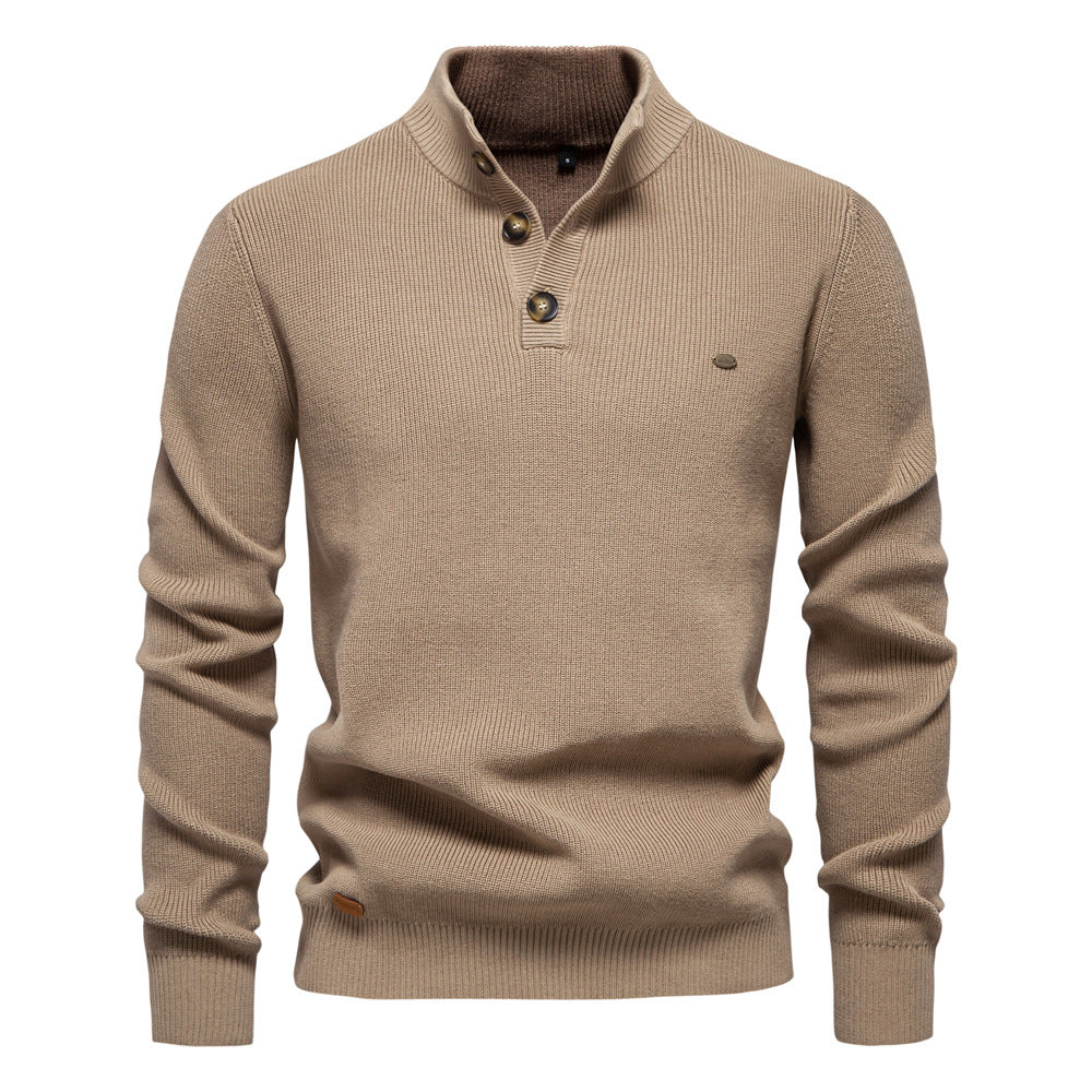 Pull homme maille col montant boutonné manches longues 4