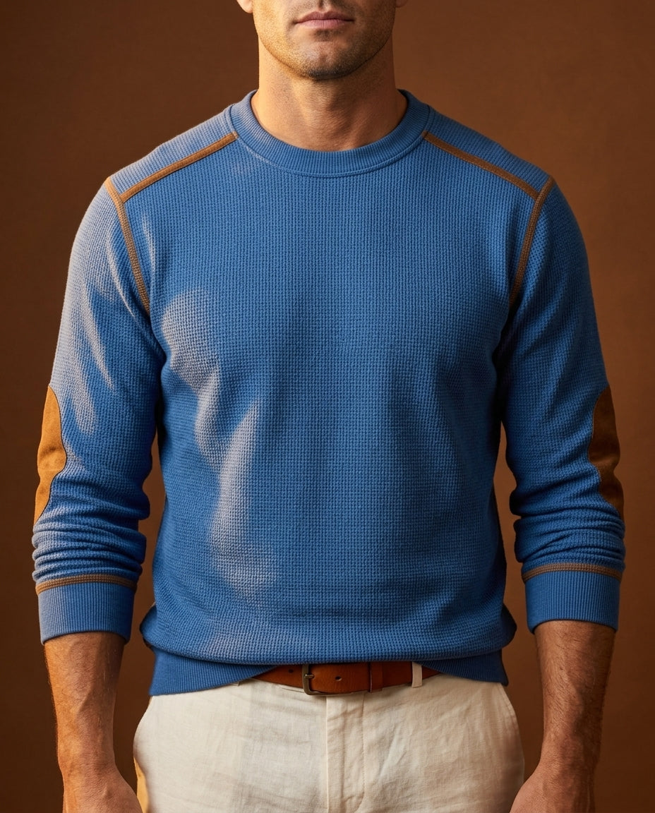 Pull homme maille col rond à coudières 1