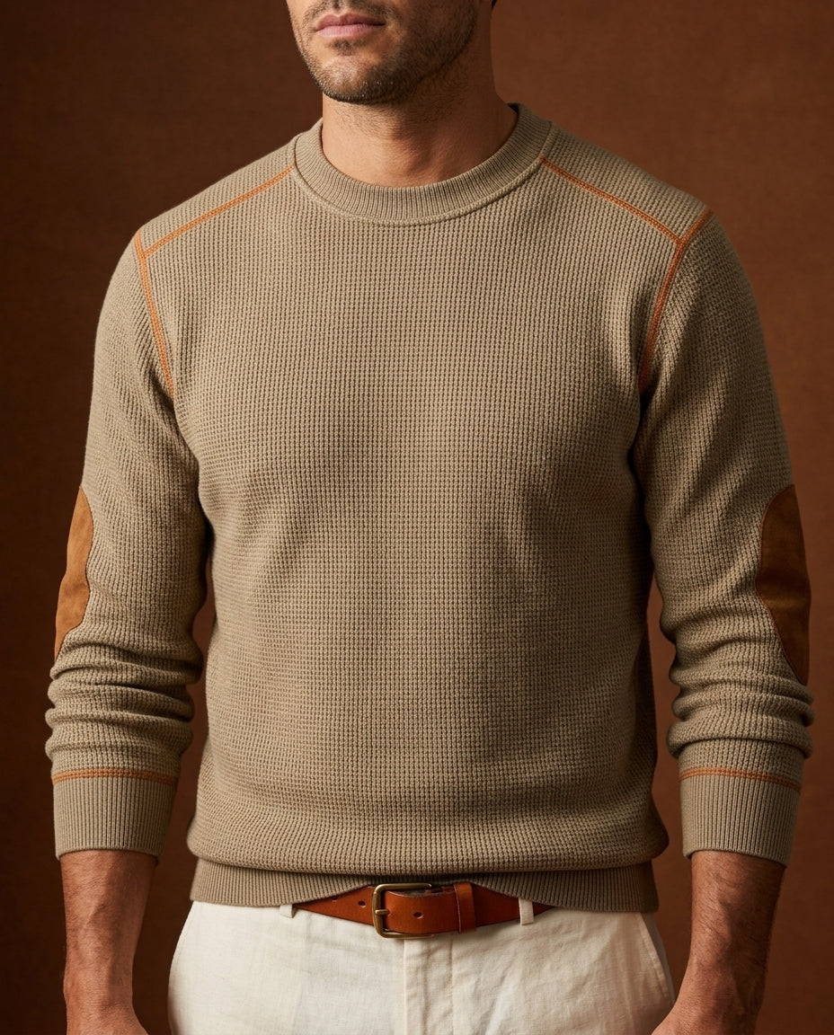 Pull homme maille col rond à coudières 2
