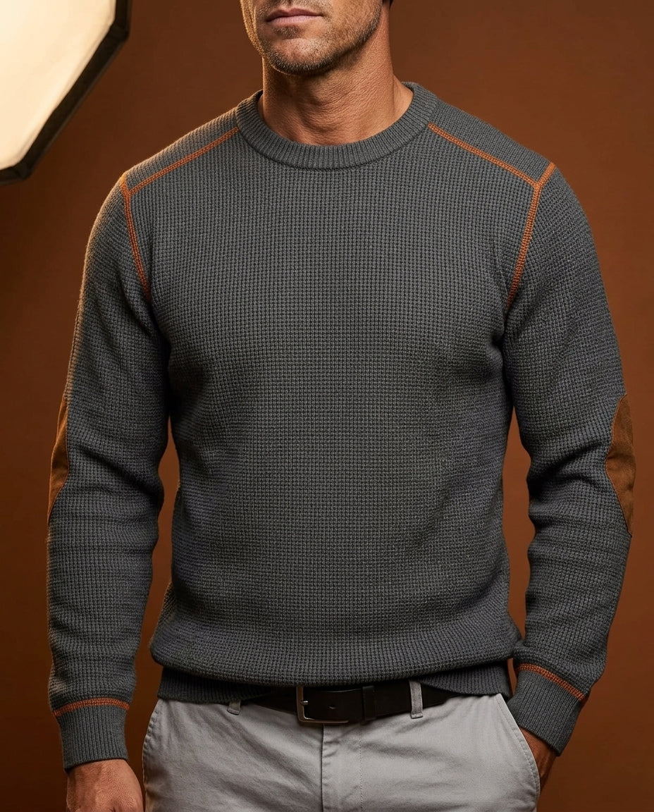 Pull homme maille col rond à coudières 3