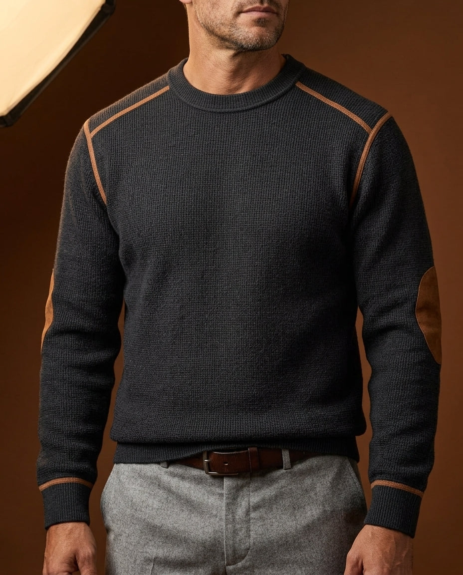 Pull homme maille col rond à coudières 4