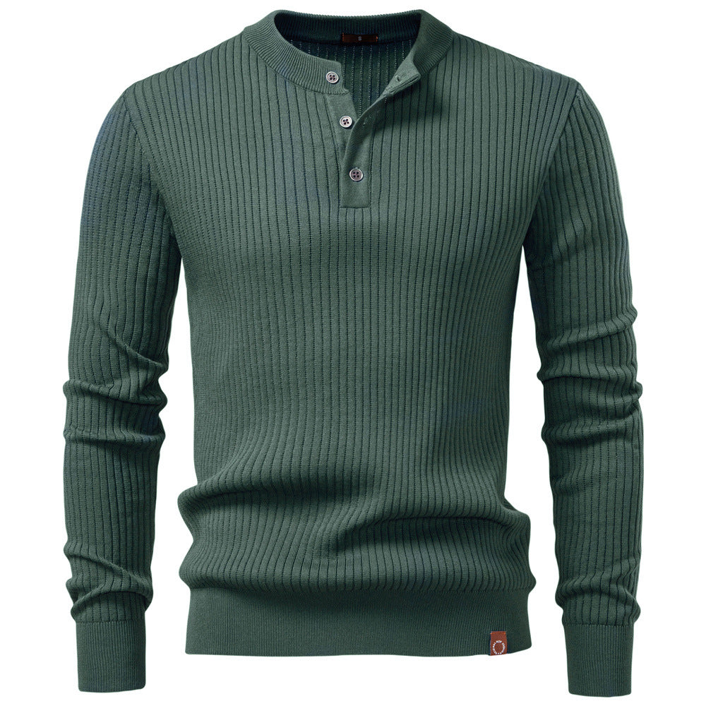 Pull homme maille côtelée col boutonné manches longues 1