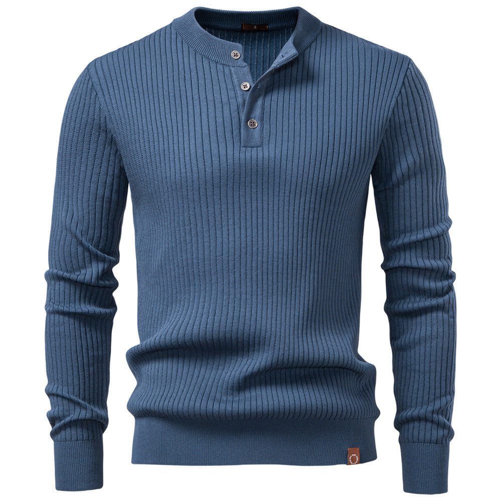 Pull homme maille côtelée col boutonné manches longues 2