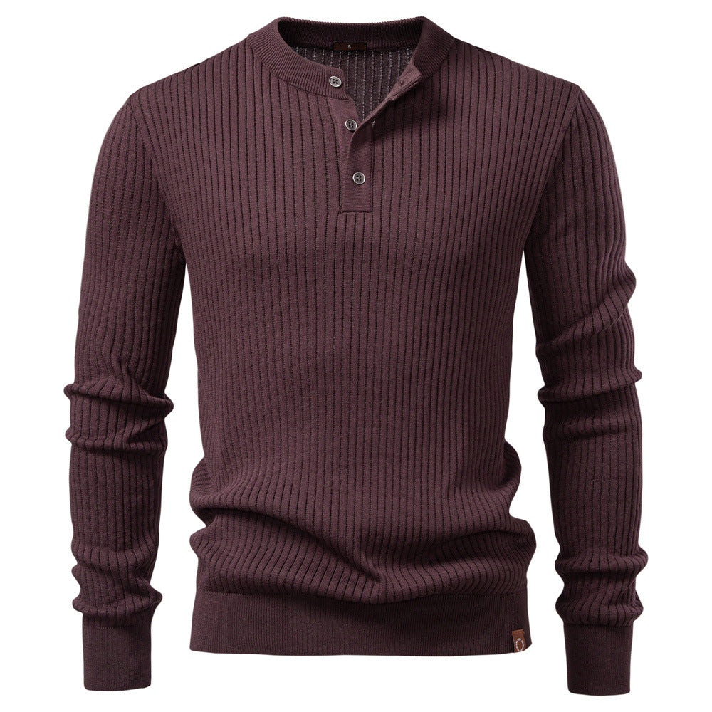 Pull homme maille côtelée col boutonné manches longues 3