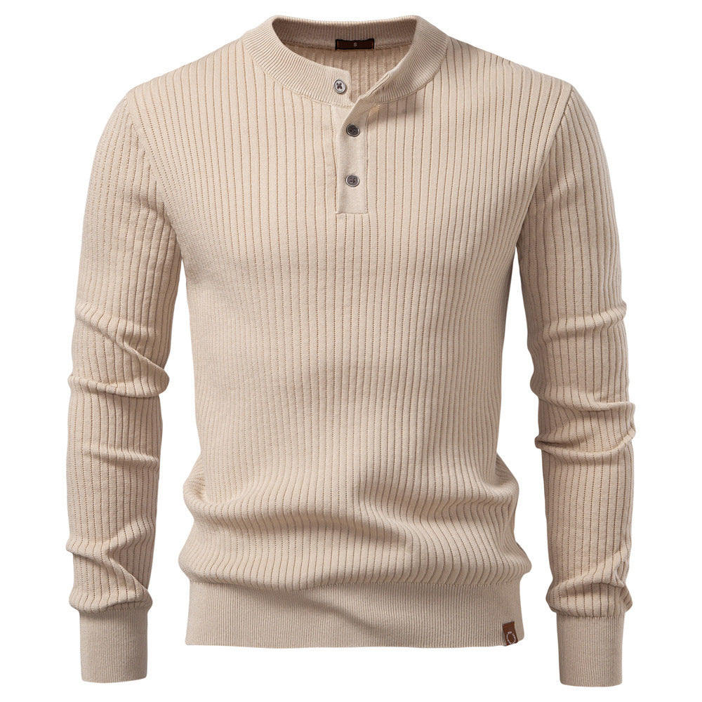Pull homme maille côtelée col boutonné manches longues 4