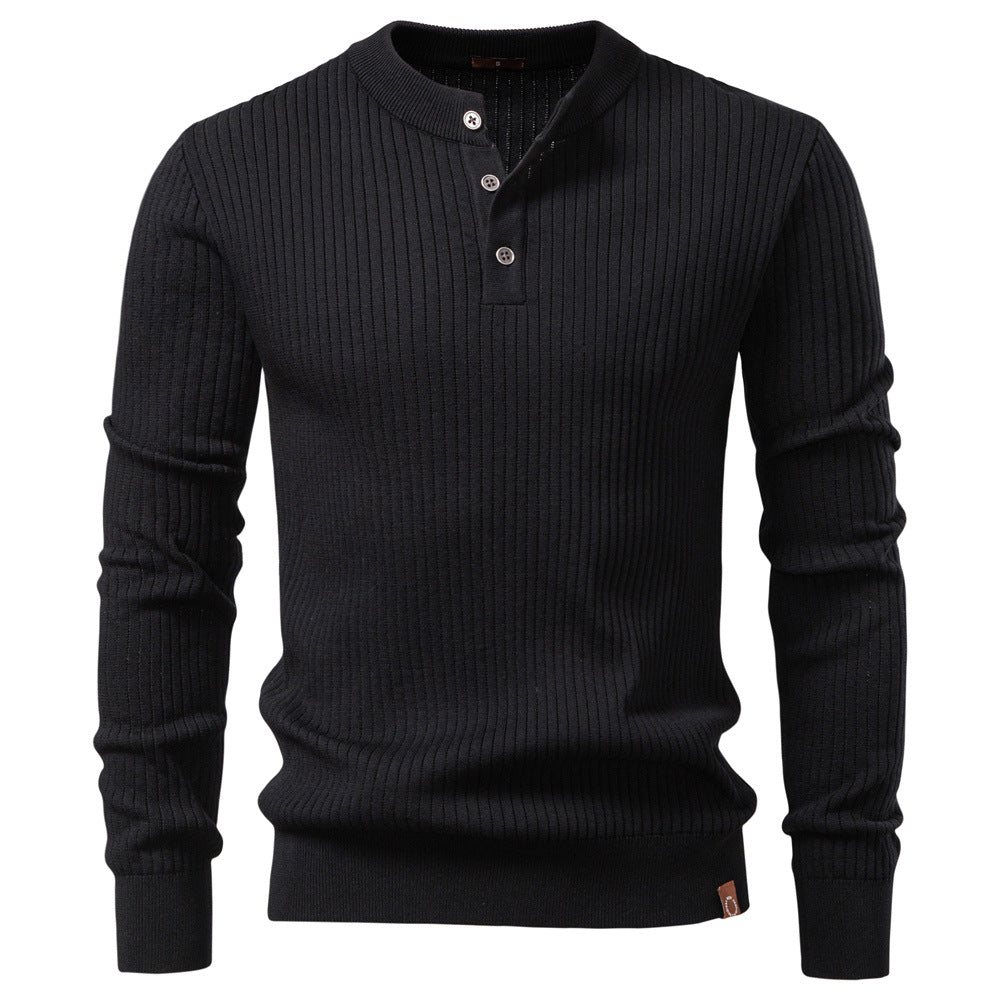 Pull homme maille côtelée col boutonné manches longues 5