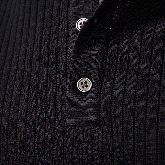Pull homme maille côtelée col boutonné manches longues 7