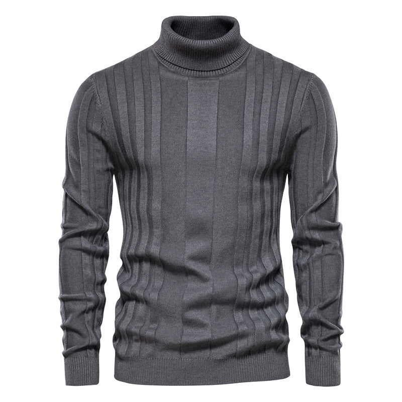 Pull homme maille côtelée col roulé manches longues 1