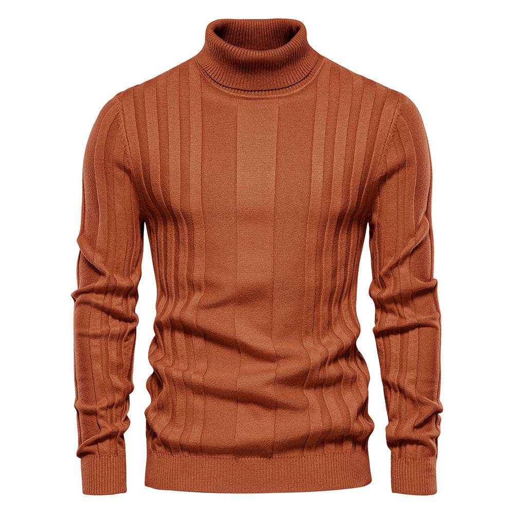 Pull homme maille côtelée col roulé manches longues 5