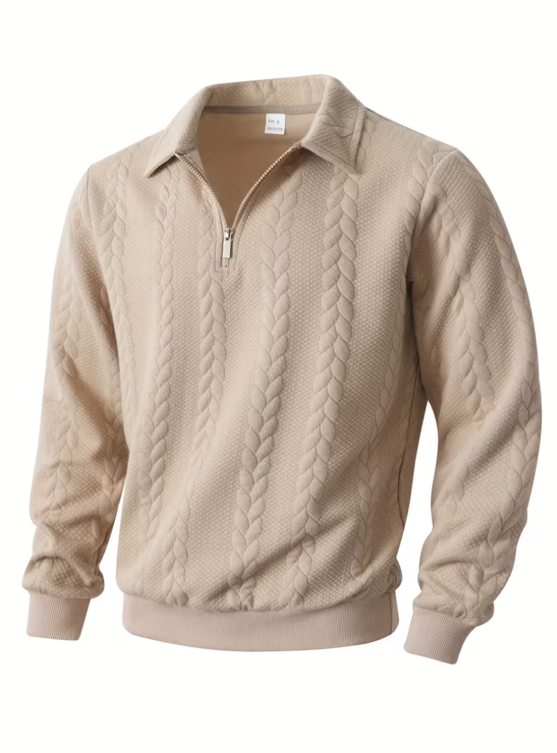 Pull homme torsadé col montant zippé à manches longues 1