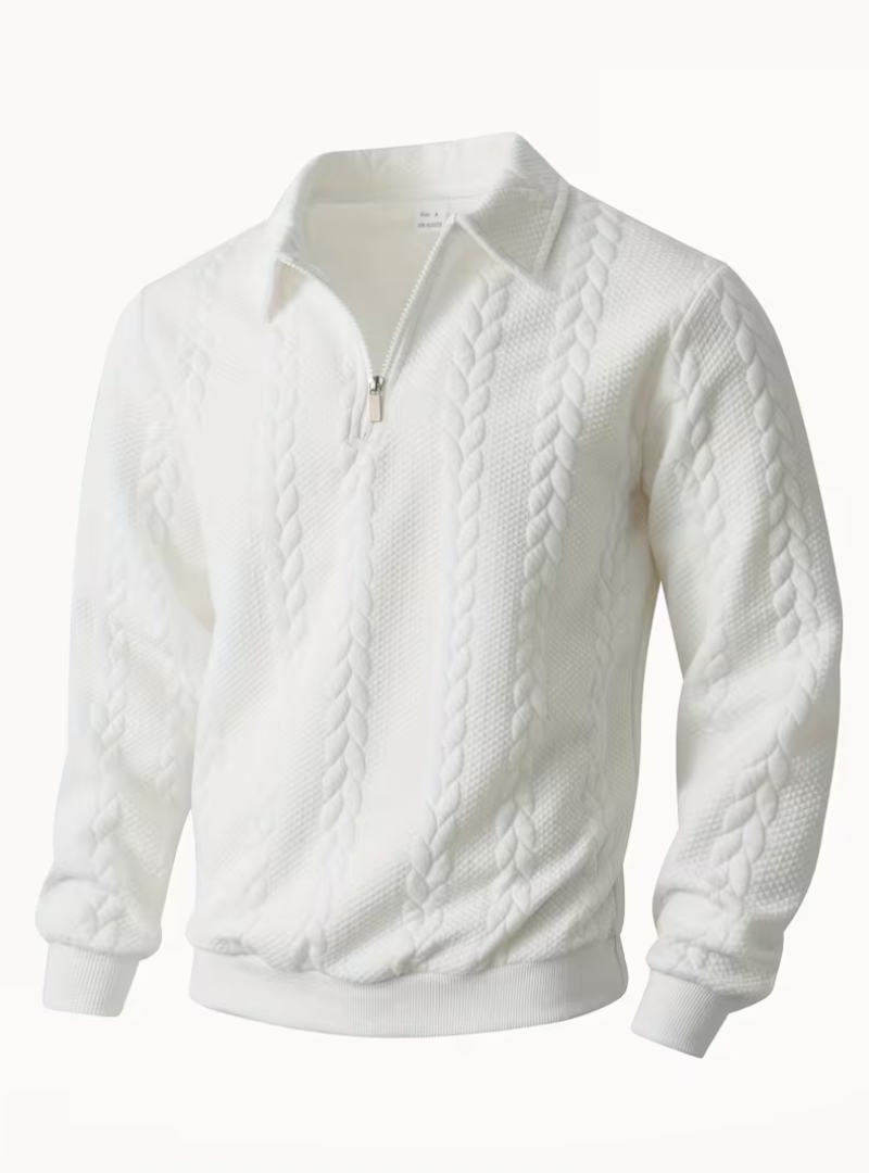 Pull homme torsadé col montant zippé à manches longues 2