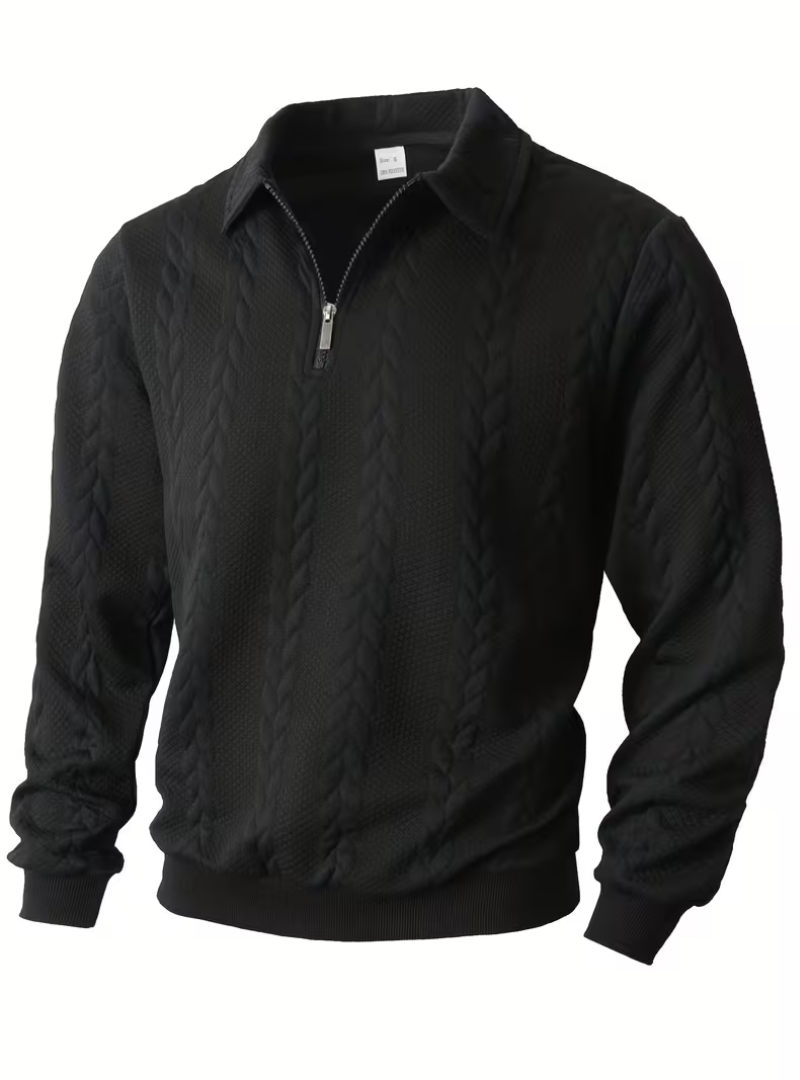 Pull homme torsadé col montant zippé à manches longues 3