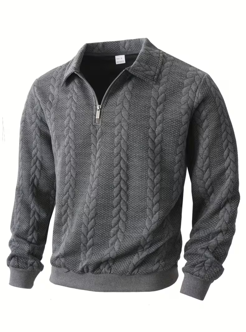 Pull homme torsadé col montant zippé à manches longues 4
