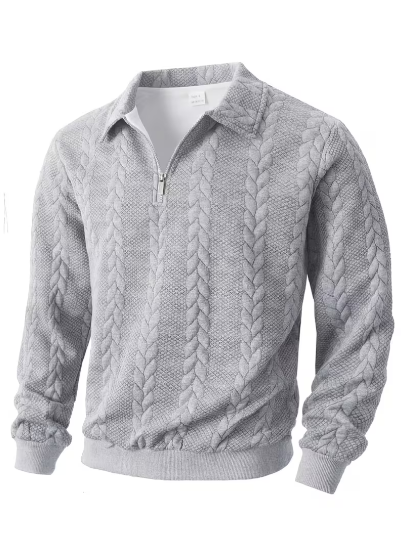 Pull homme torsadé col montant zippé à manches longues 5
