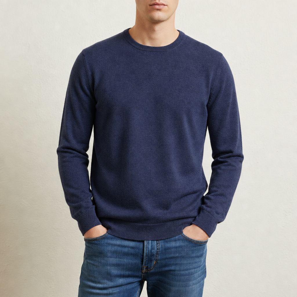 Pull homme uni col rond manches longues 1