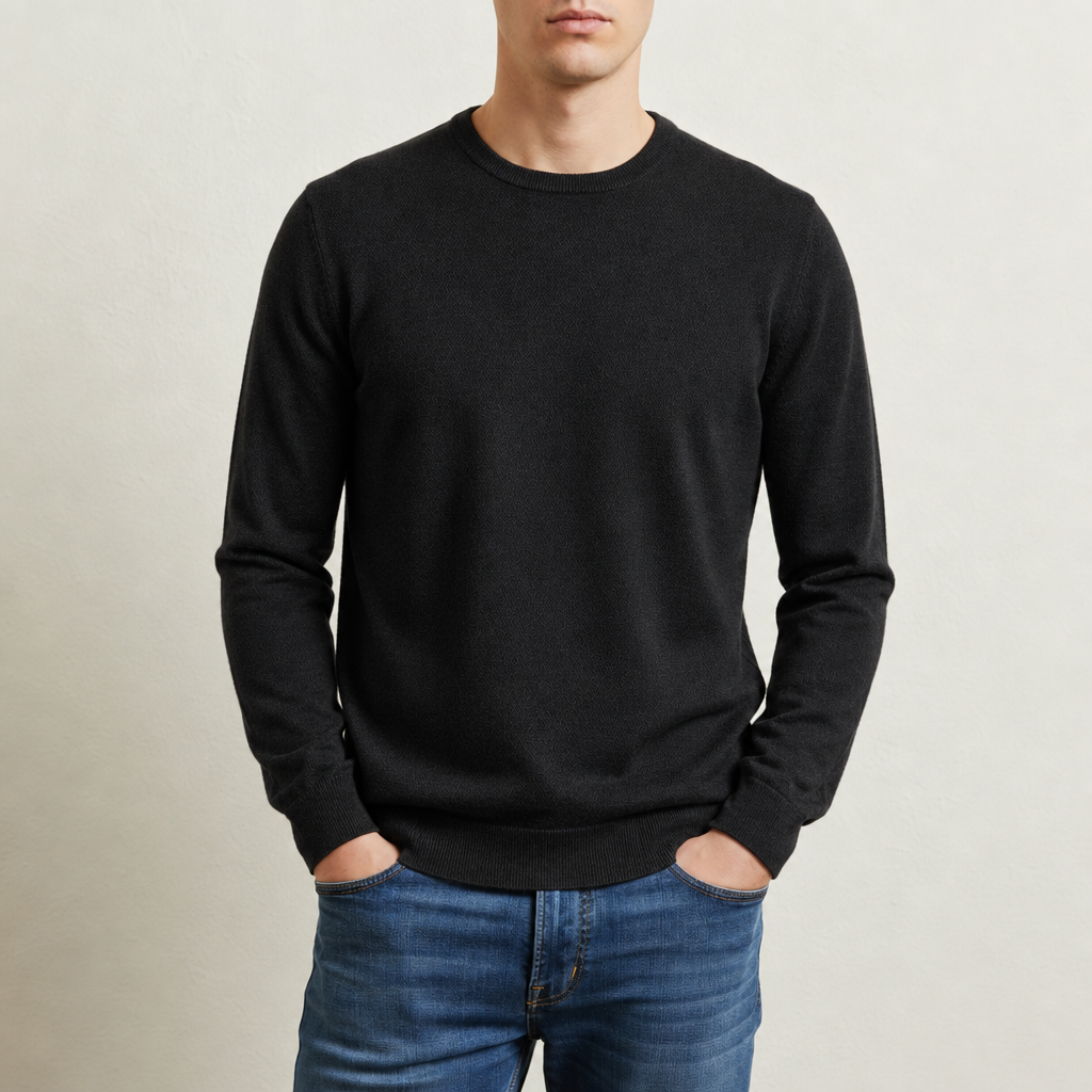 Pull homme uni col rond manches longues 2