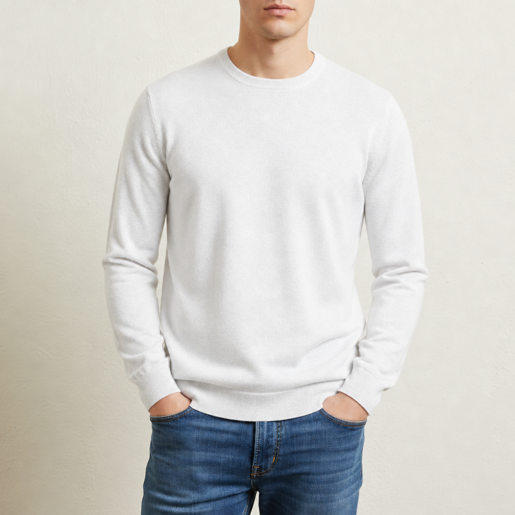 Pull homme uni col rond manches longues 3