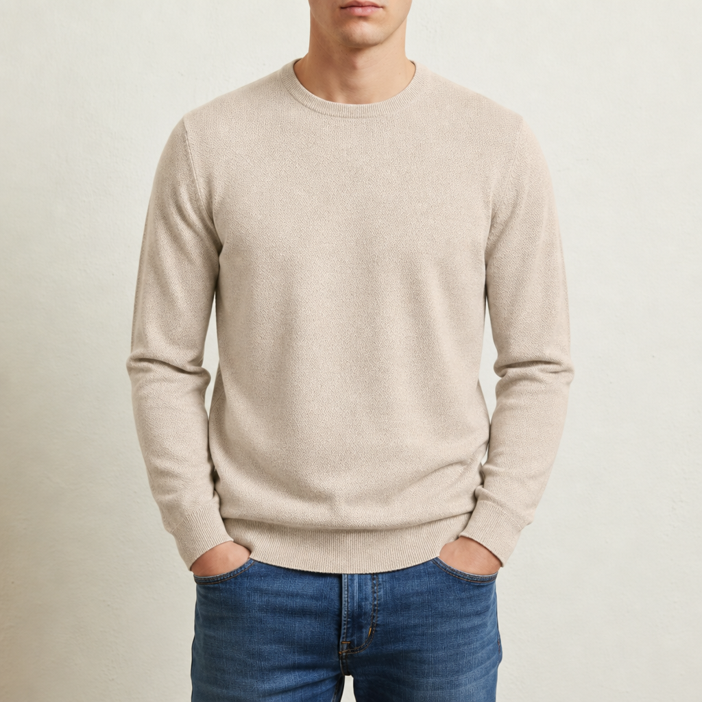 Pull homme uni col rond manches longues 4