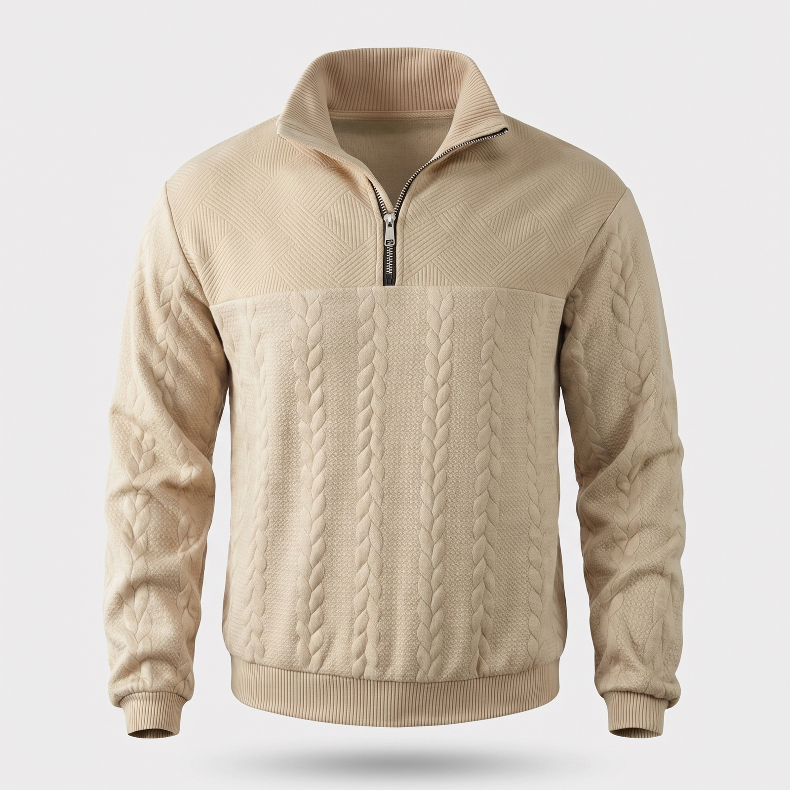 Pull homme zippé en maille mélangée à la laine 1