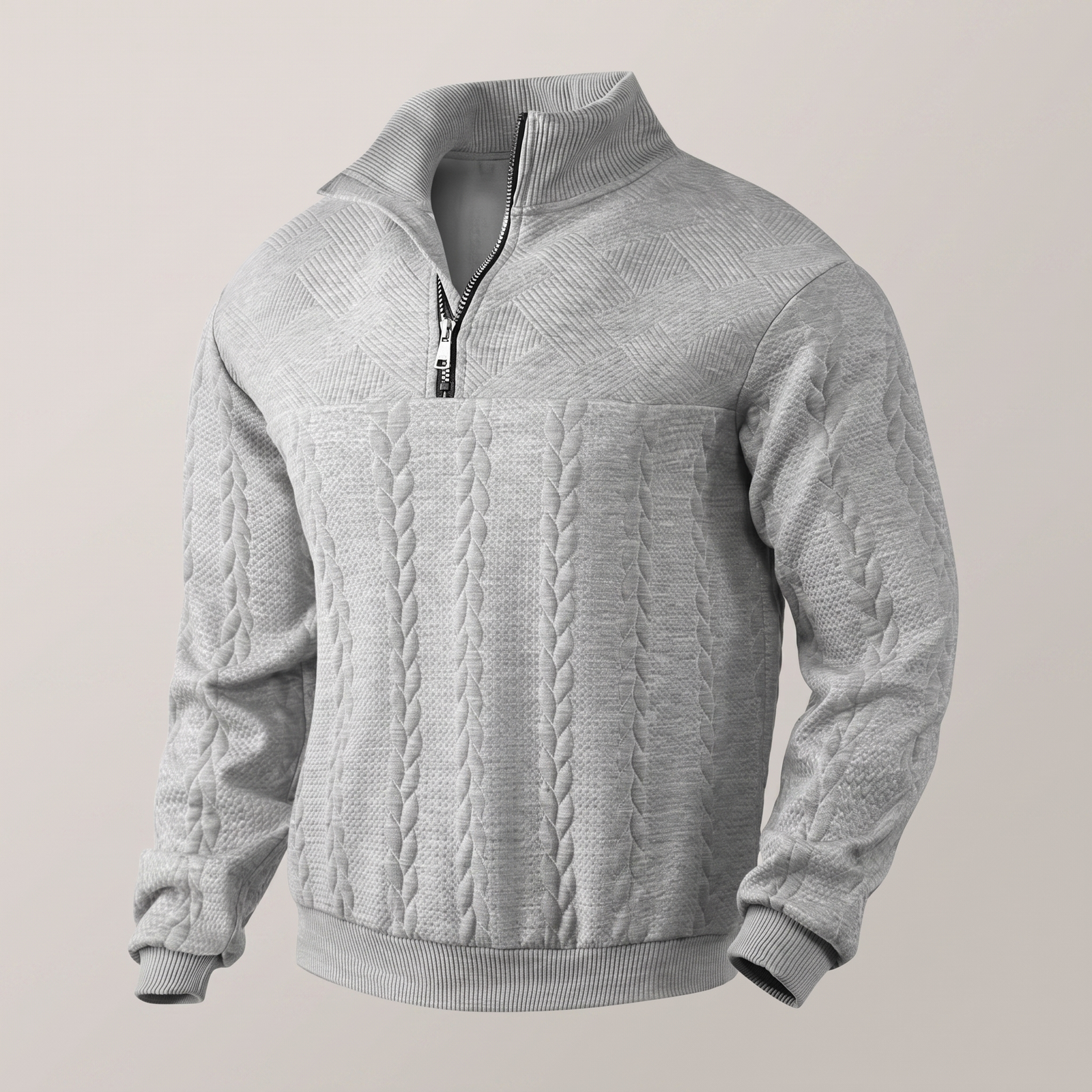 Pull homme zippé en maille mélangée à la laine 2