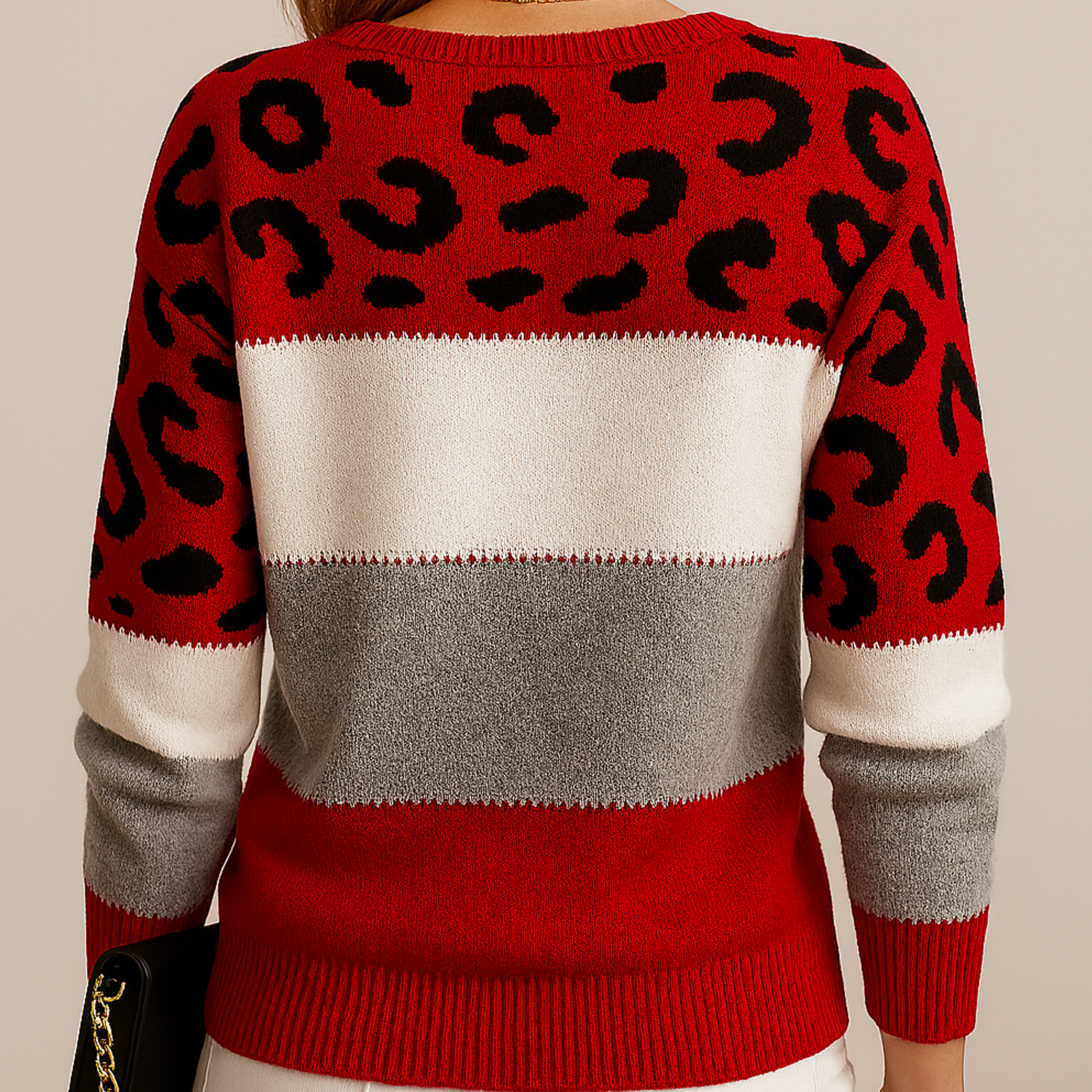 Pull léopard femme en maille à color block et manches longues 4