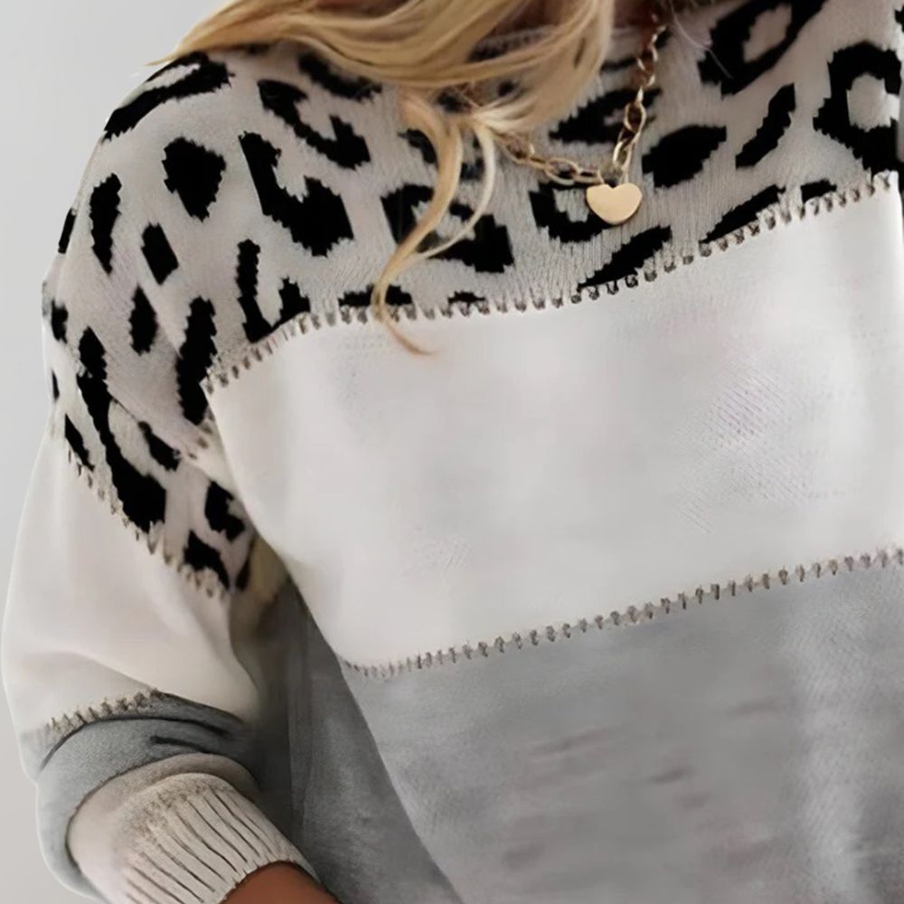 Pull léopard femme en maille à color block et manches longues 5