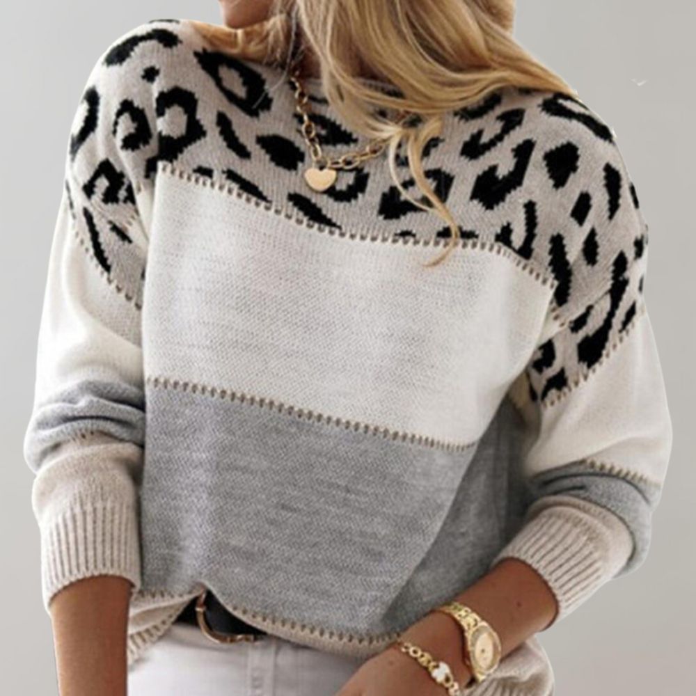 Pull léopard femme en maille à color block et manches longues 6