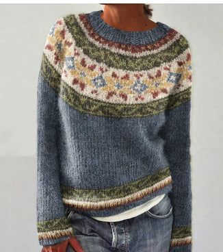Pull norvégien femme en maille à motif jacquard et col rond 2