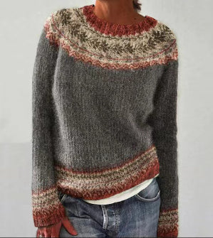 Pull norvégien femme en maille à motif jacquard et col rond 4
