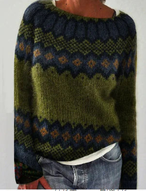 Pull norvégien femme en maille à motif jacquard et col rond 5