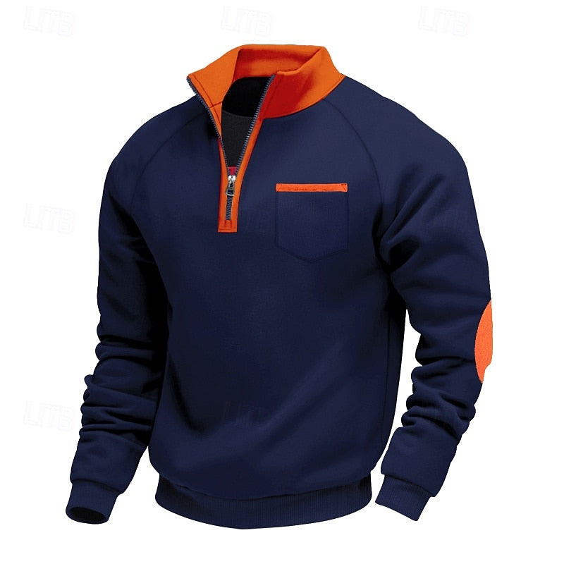 Pull quart-zip homme color block en maille à manches longues 1