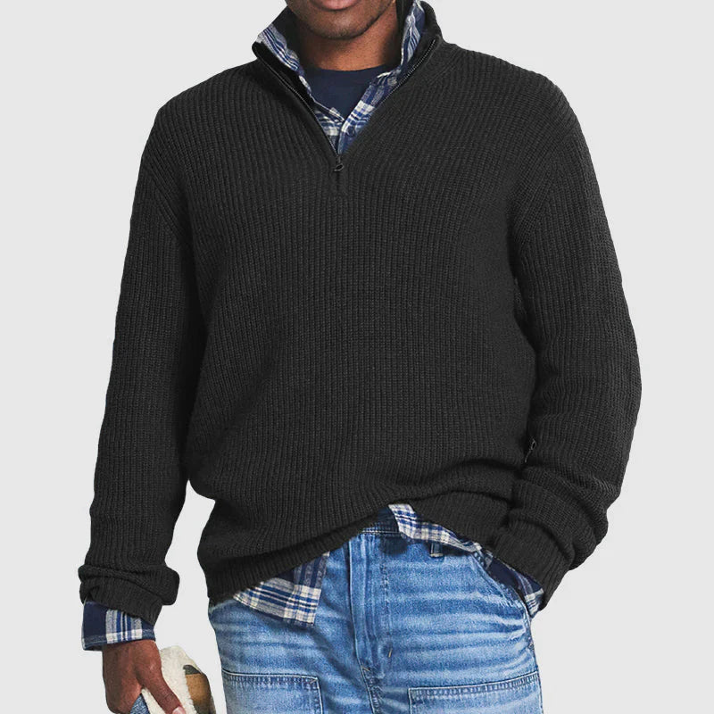 Pull quart-zip homme en maille côtelée à col montant 1