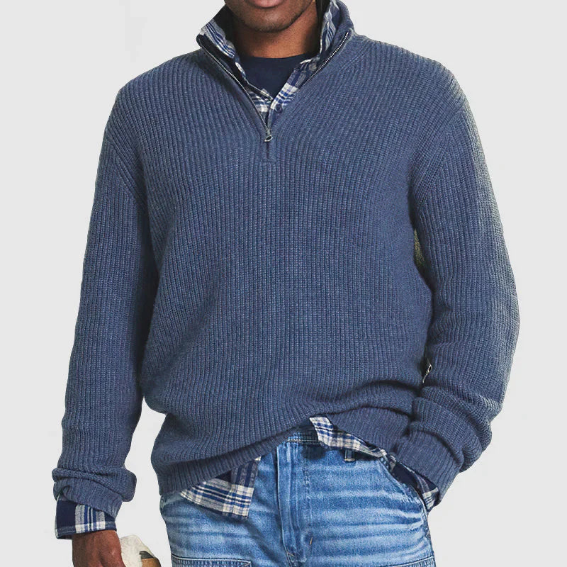 Pull quart-zip homme en maille côtelée à col montant 2