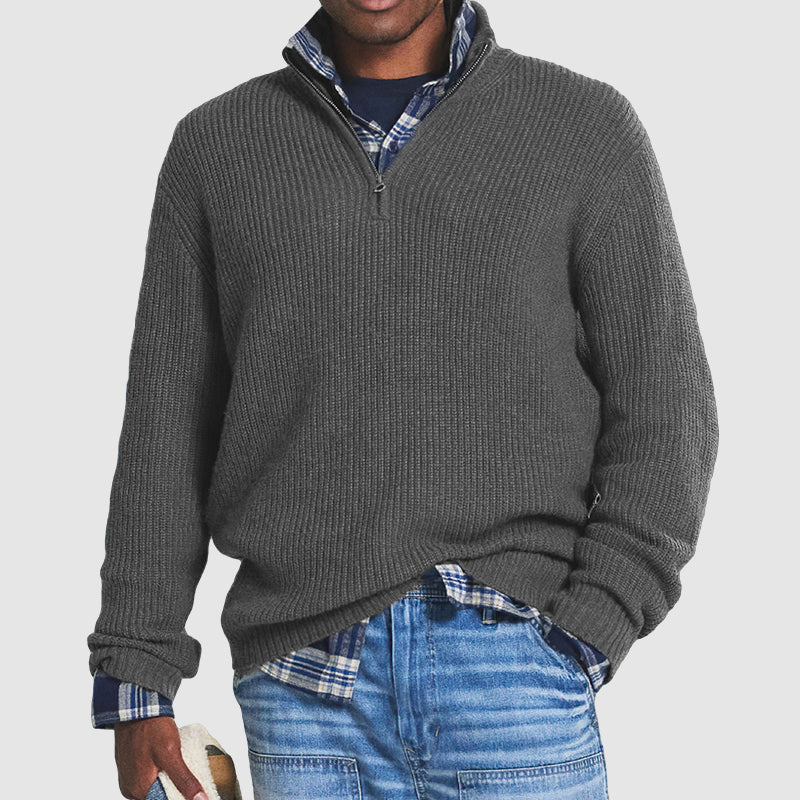 Pull quart-zip homme en maille côtelée à col montant 3