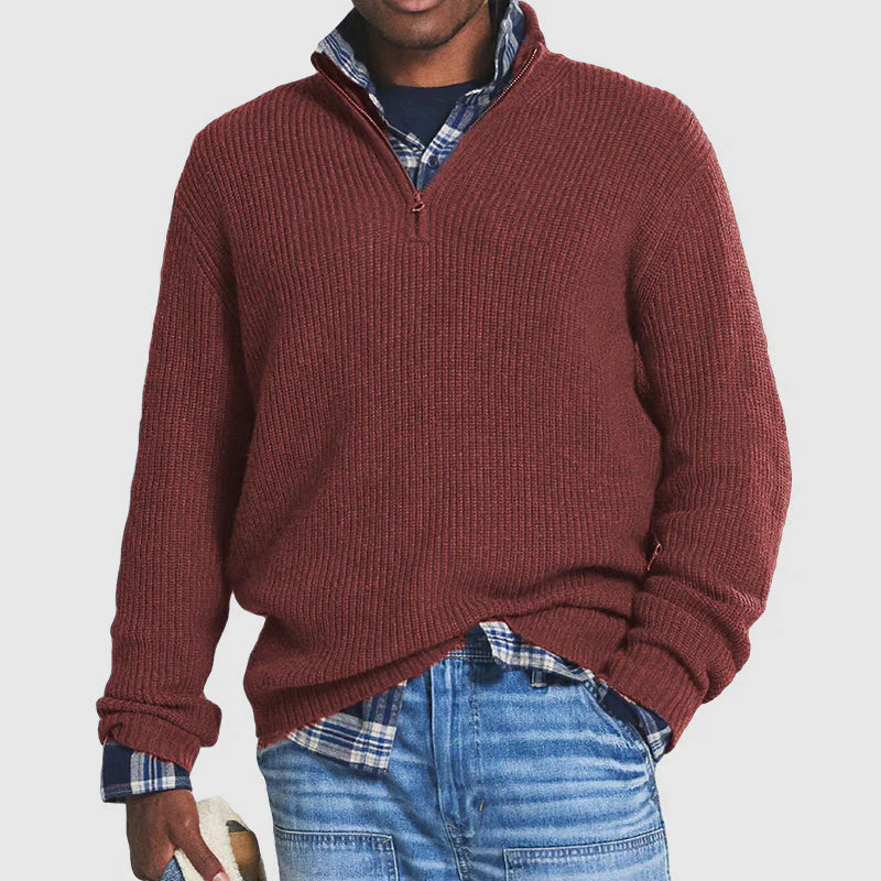 Pull quart-zip homme en maille côtelée à col montant 5