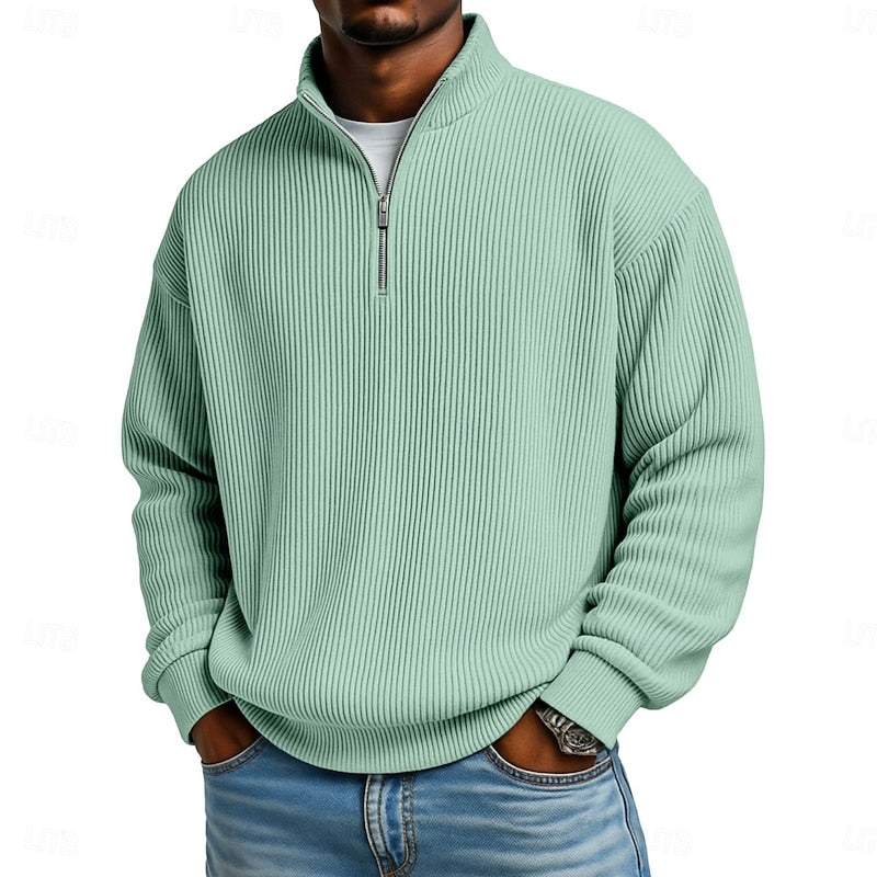 Pull quart-zip homme en maille côtelée à manches longues 1