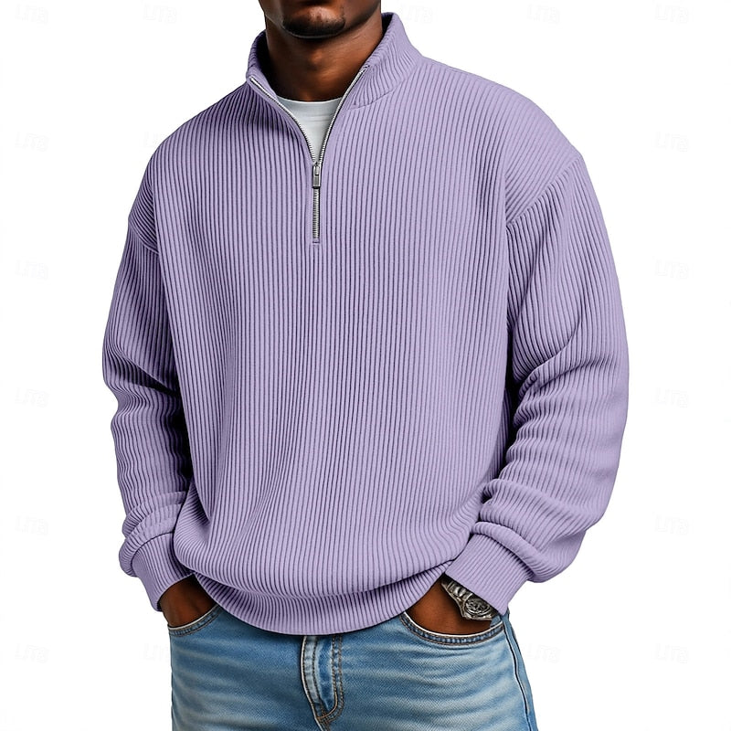 Pull quart-zip homme en maille côtelée à manches longues 10