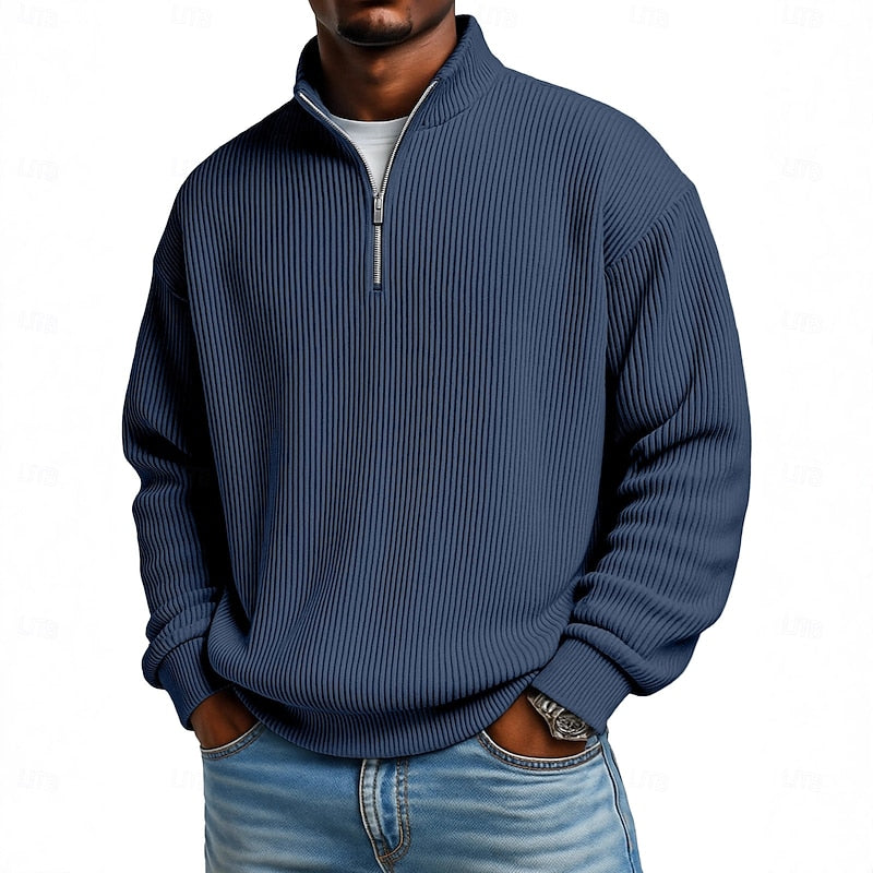 Pull quart-zip homme en maille côtelée à manches longues 2