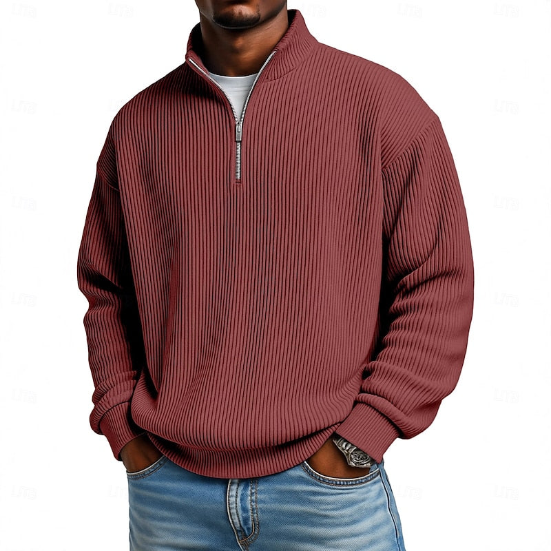 Pull quart-zip homme en maille côtelée à manches longues 3