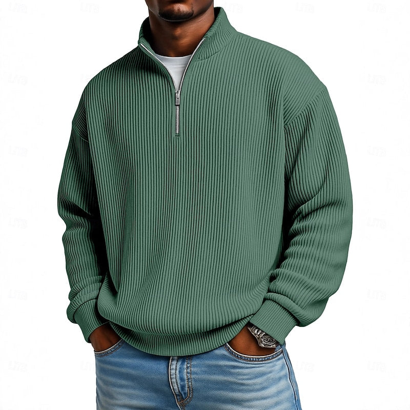 Pull quart-zip homme en maille côtelée à manches longues 4