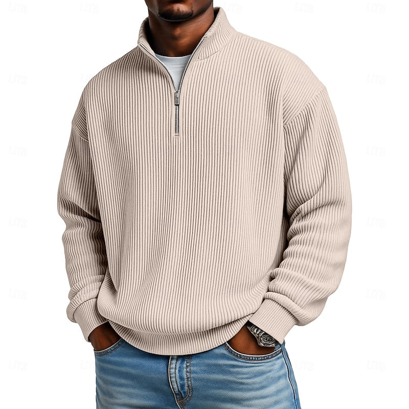 Pull quart-zip homme en maille côtelée à manches longues 5
