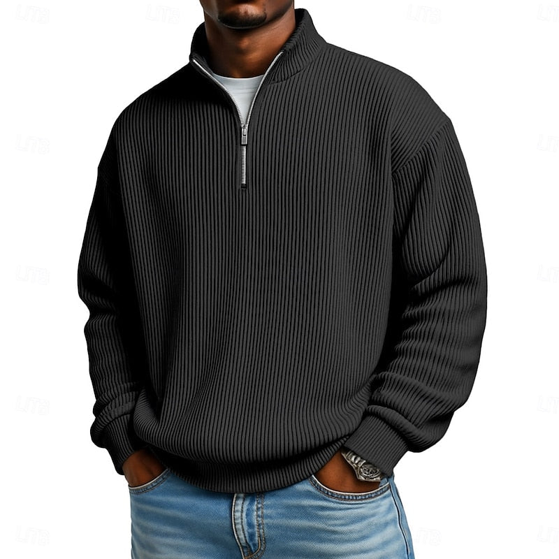 Pull quart-zip homme en maille côtelée à manches longues 6