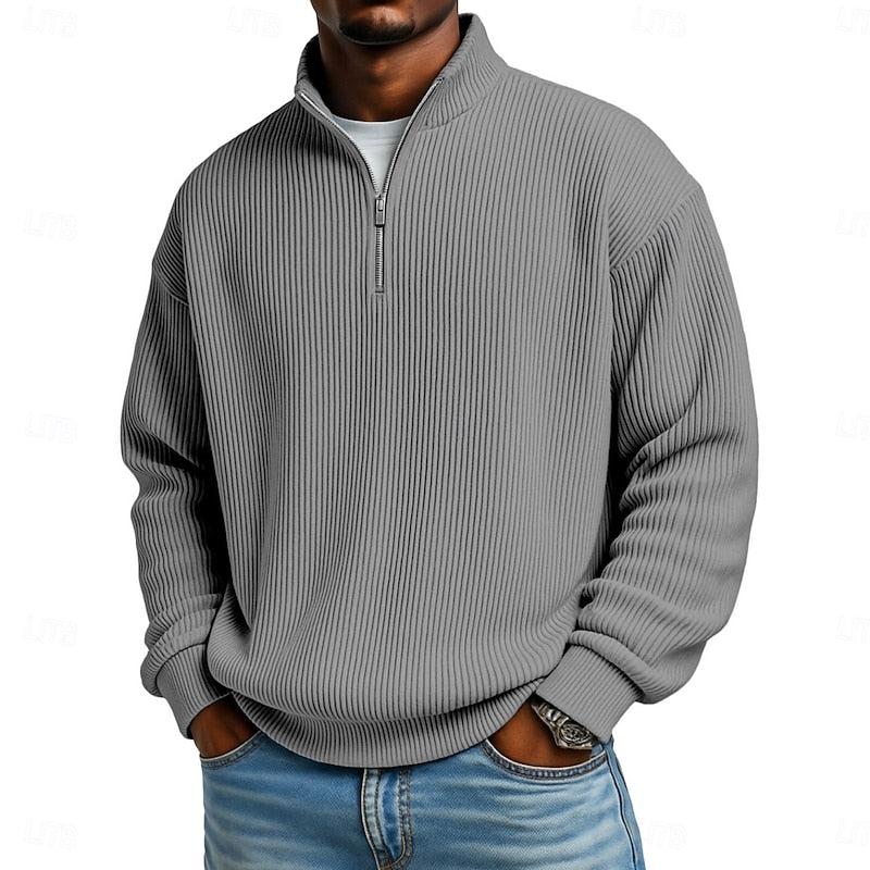 Pull quart-zip homme en maille côtelée à manches longues 7