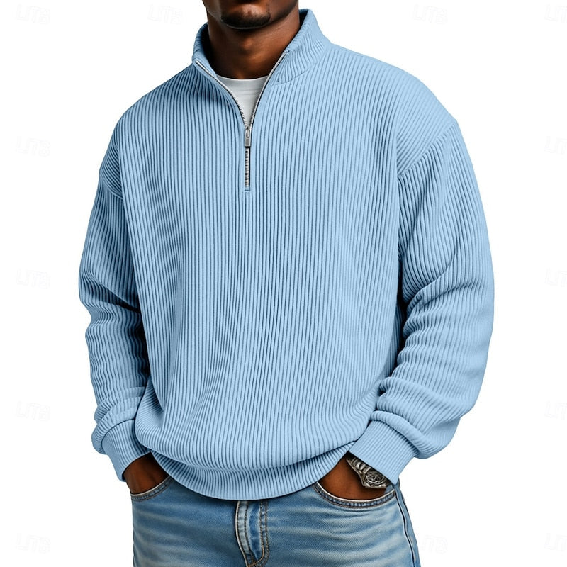 Pull quart-zip homme en maille côtelée à manches longues 8