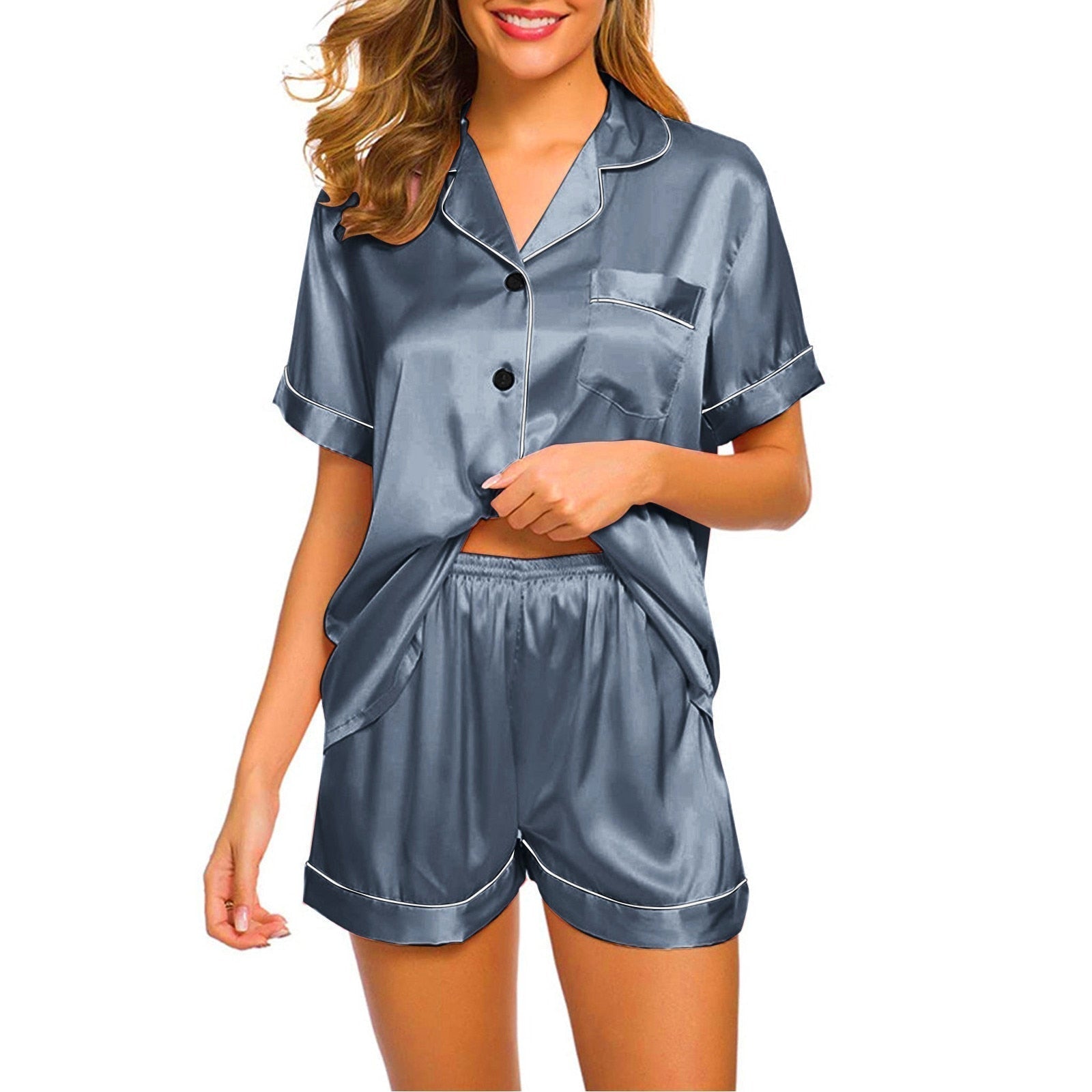 Pyjama satin femme à manches courtes avec short 2