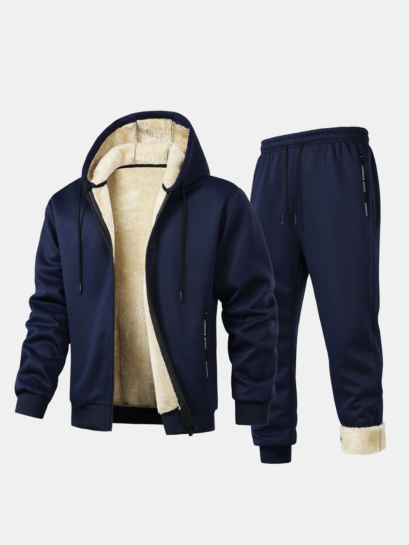 Survêtement homme à capuche doublé teddy zippé avec poches et jogging 1