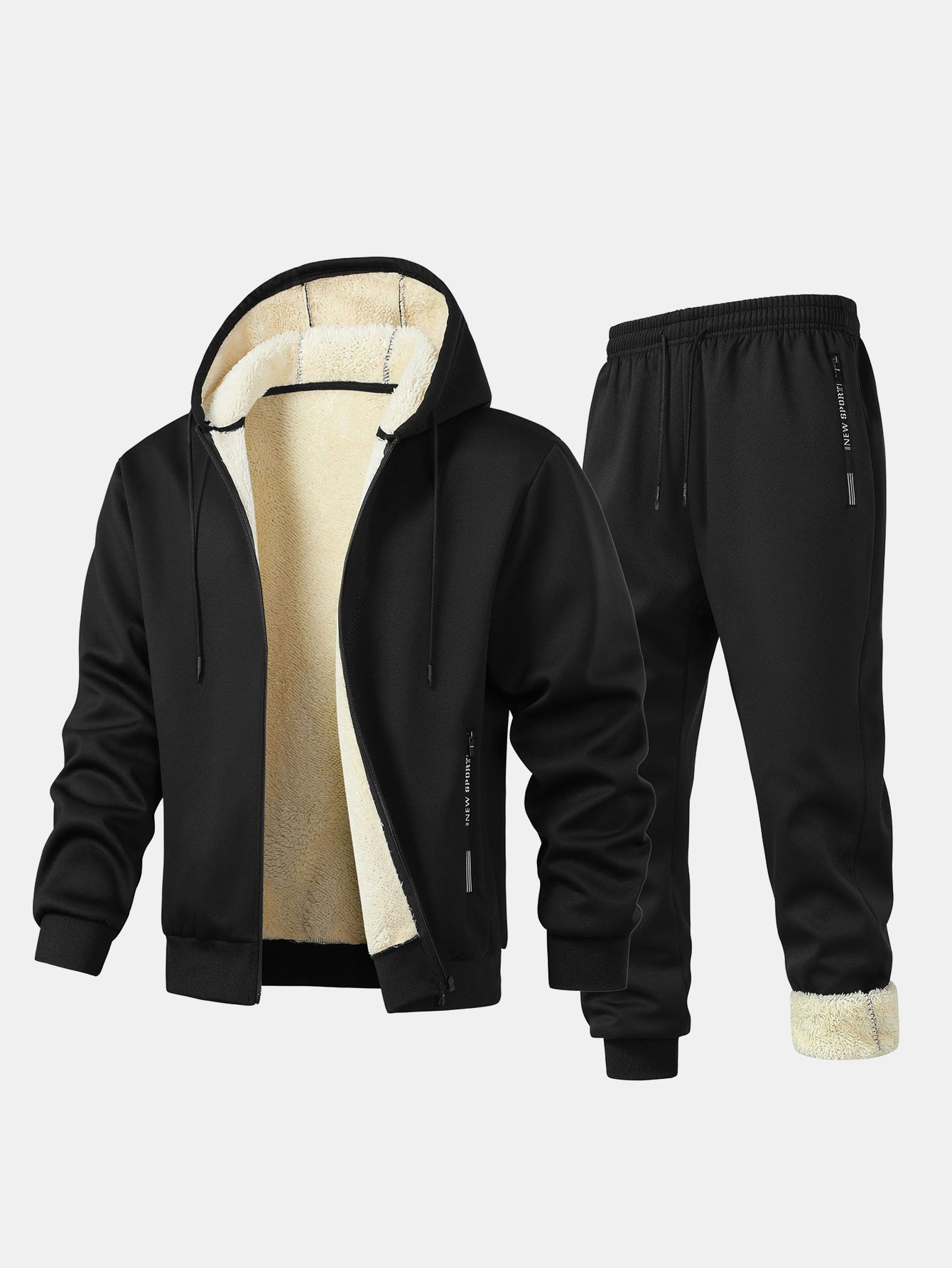 Survêtement homme à capuche doublé teddy zippé avec poches et jogging 2